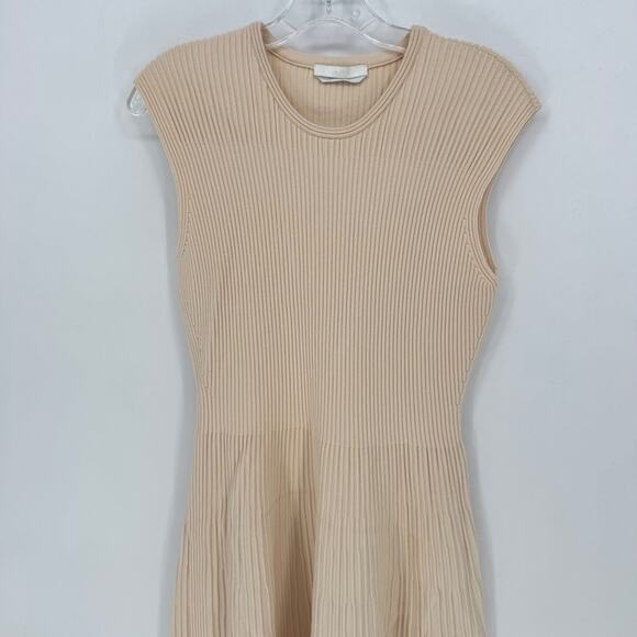 BOSS Hugo Boss Ribbed Knit Fit Flare Dress Sleeveless Beige Made in Italy Women - Picture 3 of 9